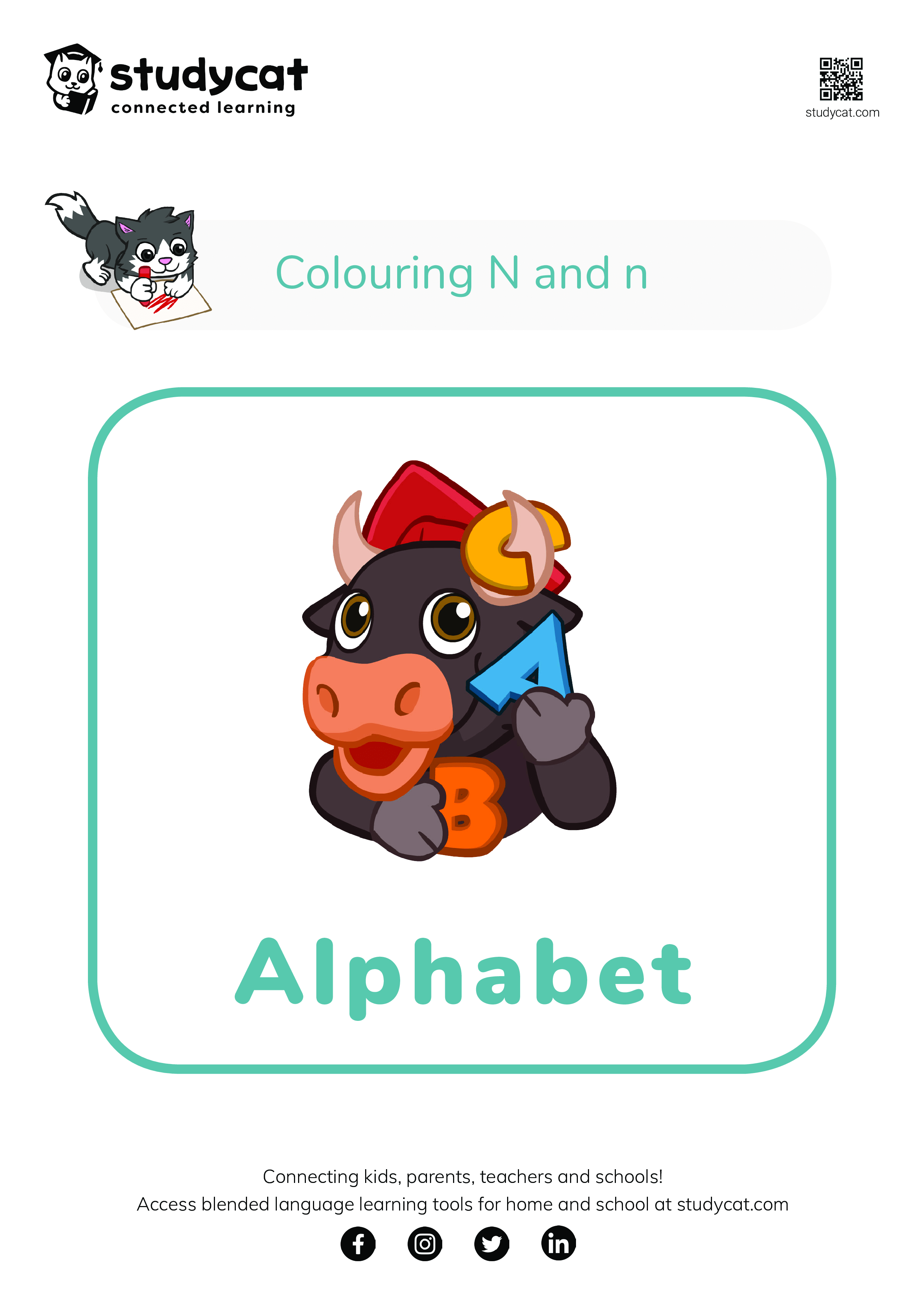 English alphabet 'Nn' colouring